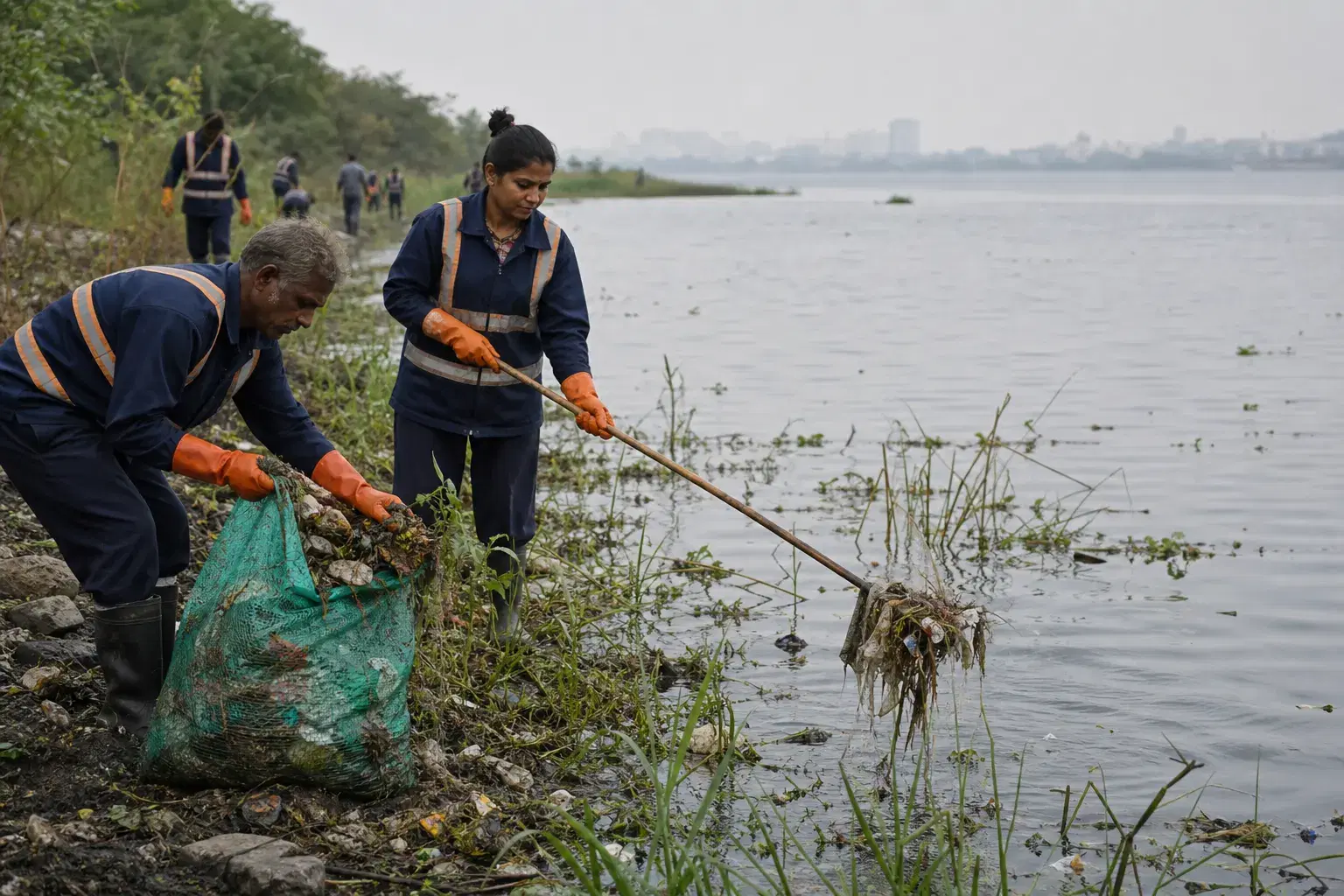 VSPF water body restoration program — paid lake and riverbank cleaning jobs with Vardaan Singh Pawar Foundation